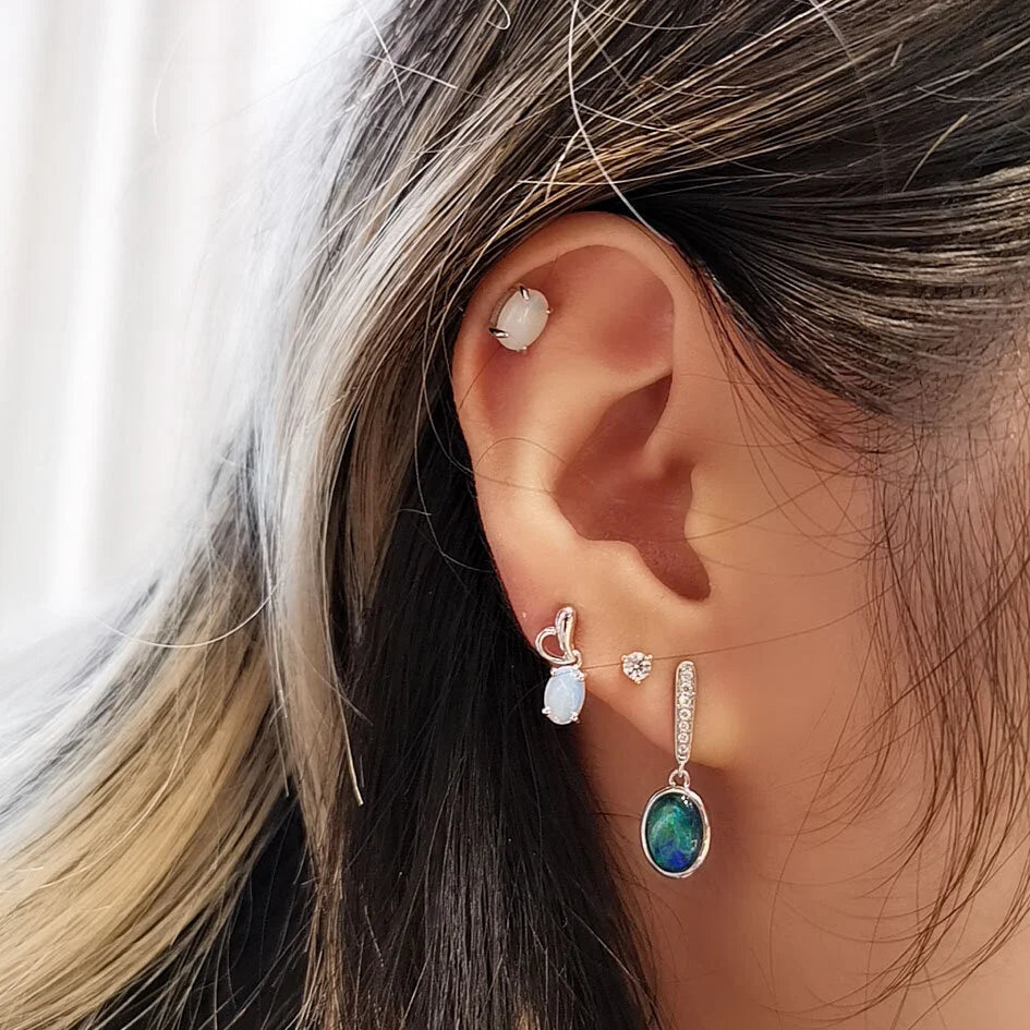 Sterling Silver Riley Triplet Opal Drop Earrings with Cubic Zirconia