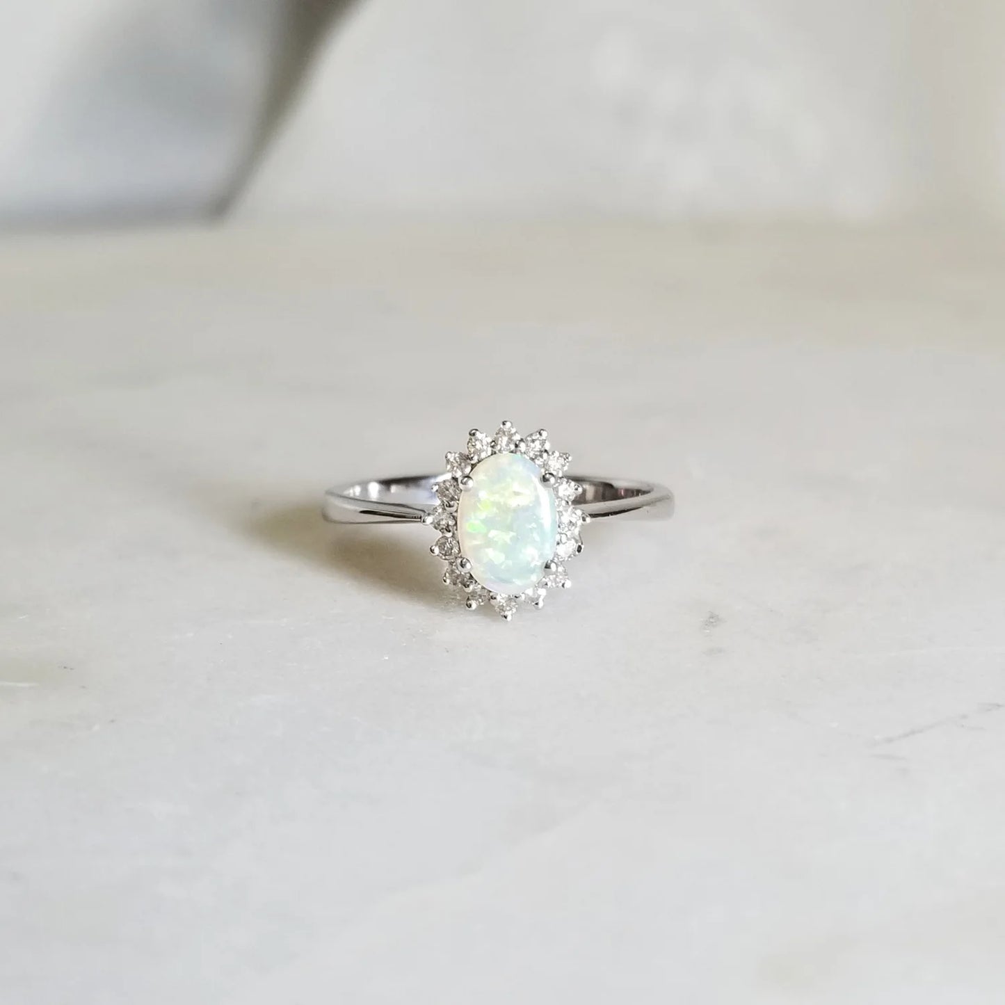18K Floral Fair White Opal Ring
