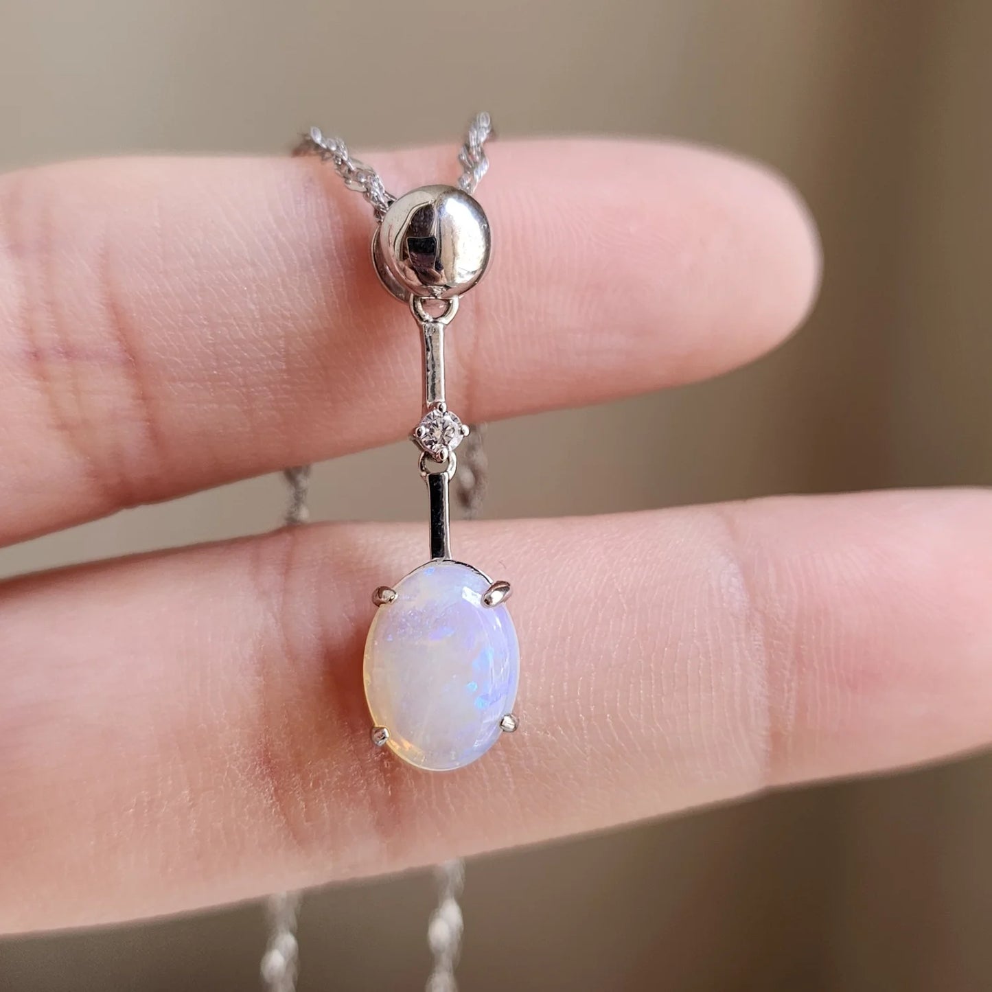 Sterling Silver Candia Solid White Opal Pendant