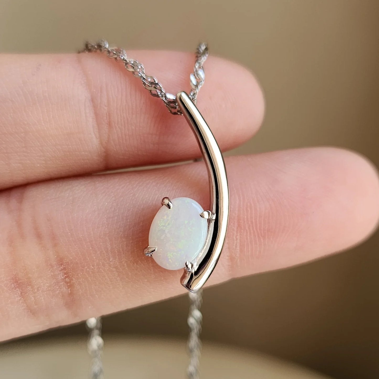 Sterling Silver Candace Solid White Opal Pendant