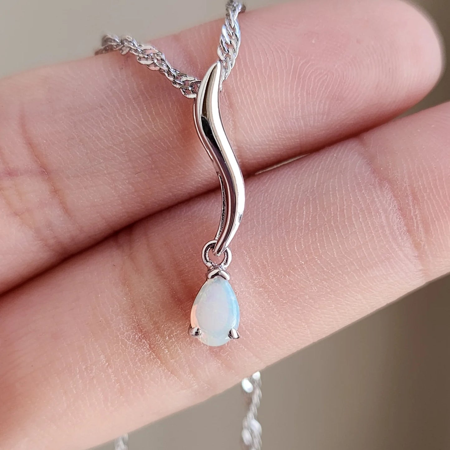Sterling Silver Reema Solid White Opal Pendant