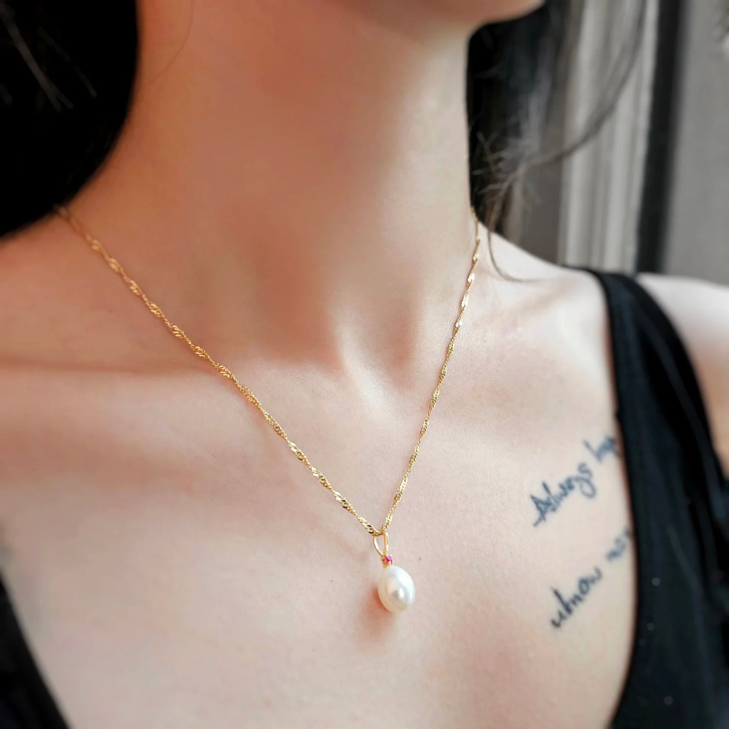 Sterling Silver Freshwater Pearl with Natural Ruby Pendant