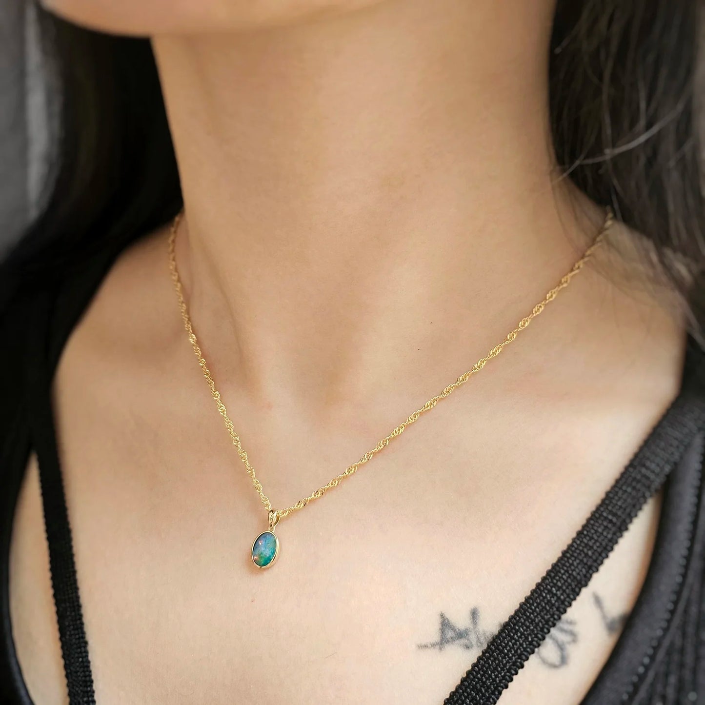 14K Mini Classic Doublet Opal Pendant