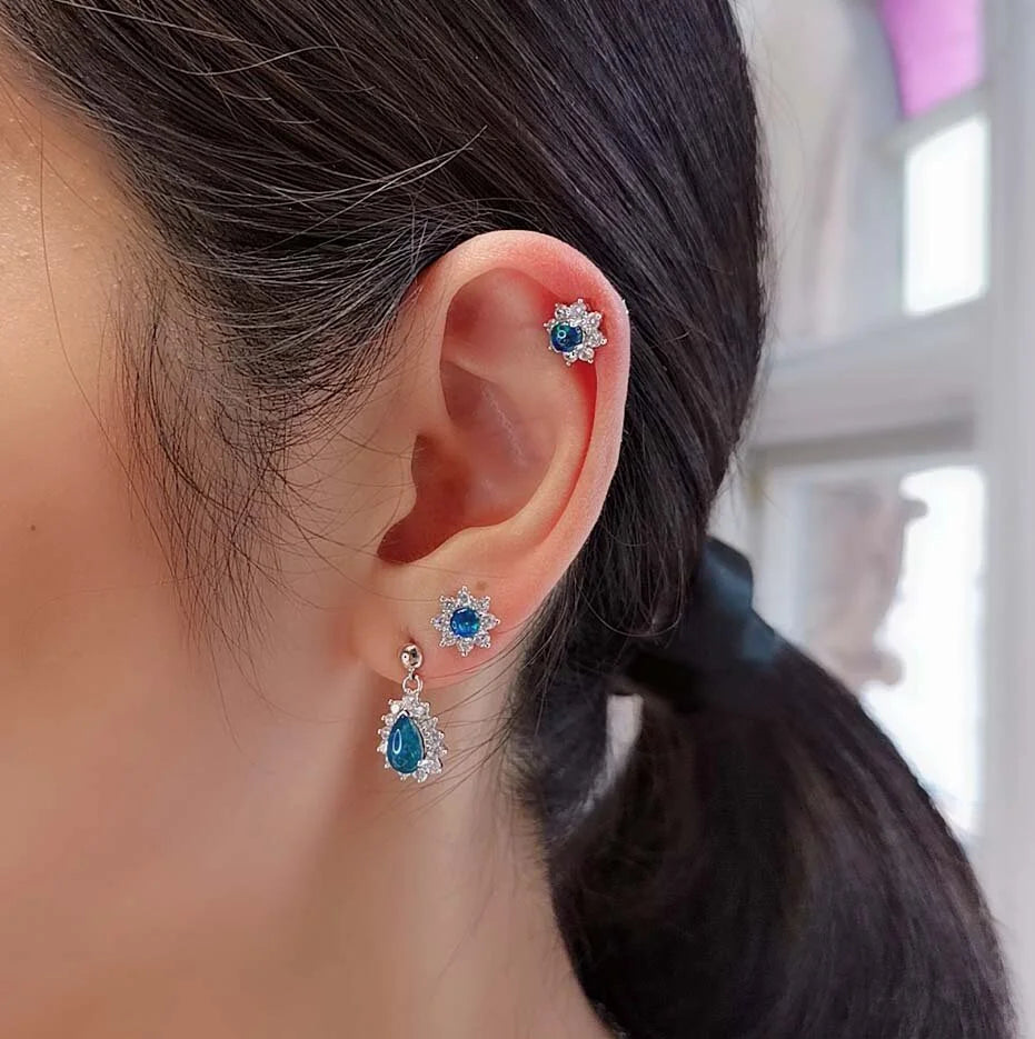 Sterling Silver Pear Triplet Opal Drop Earrings with Cubic Zirconia Halo