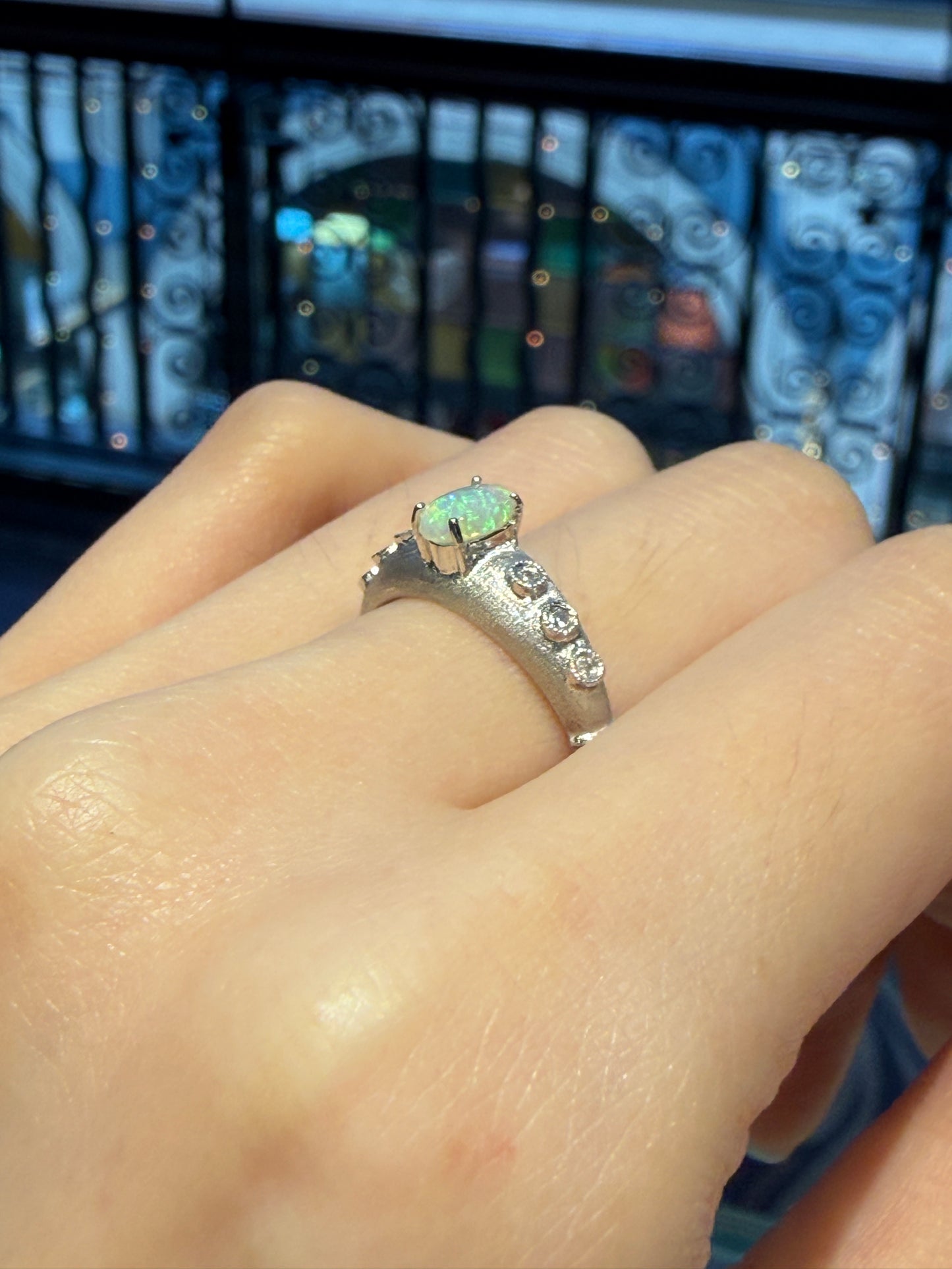 18K Wendy White Opal Ring with Diamonds
