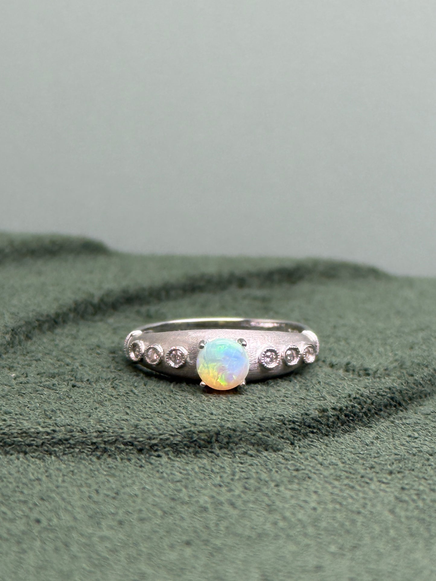 18K Winston White Opal Ring with Diamonds