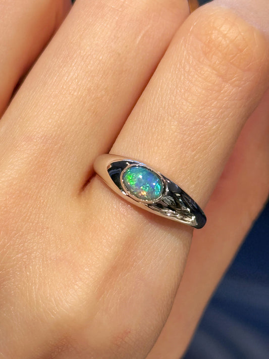 18K Bubble White Opal Ring