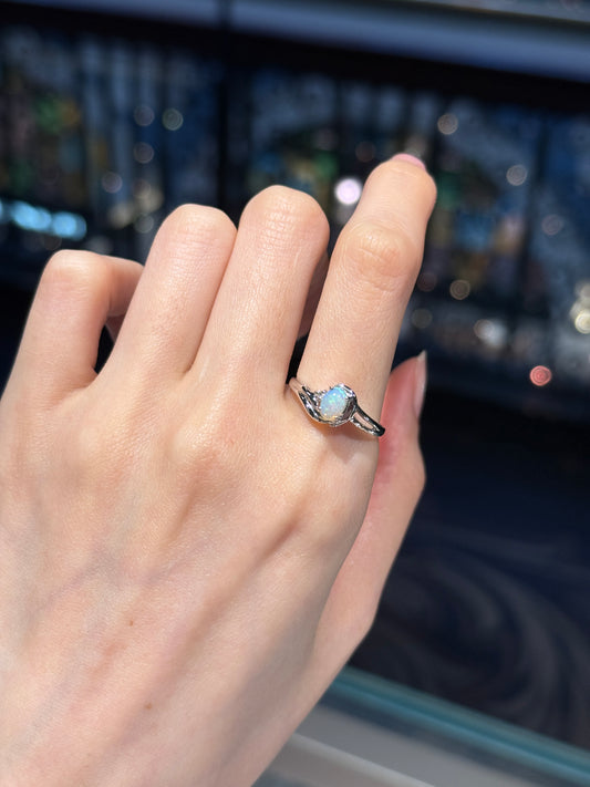 18K Gwen White Opal Ring with Diamond