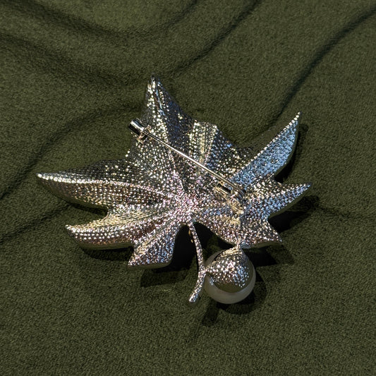 Green Maple Leaf Crystal Brooch