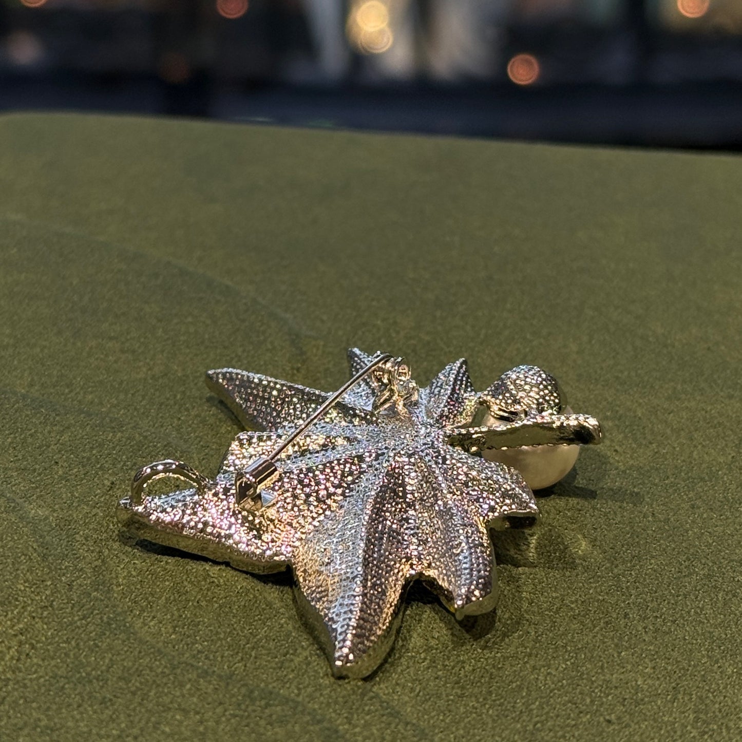 Green Maple Leaf Crystal Brooch