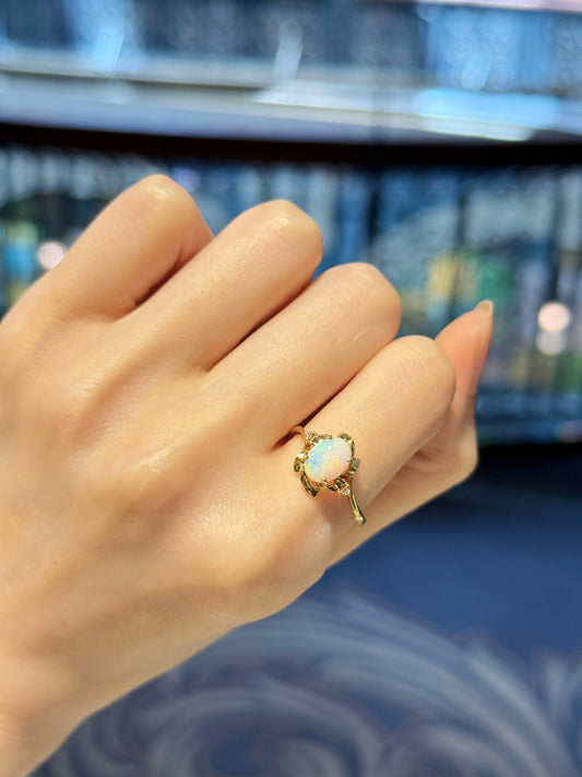 18K Kate White Opal Ring with Diamonds