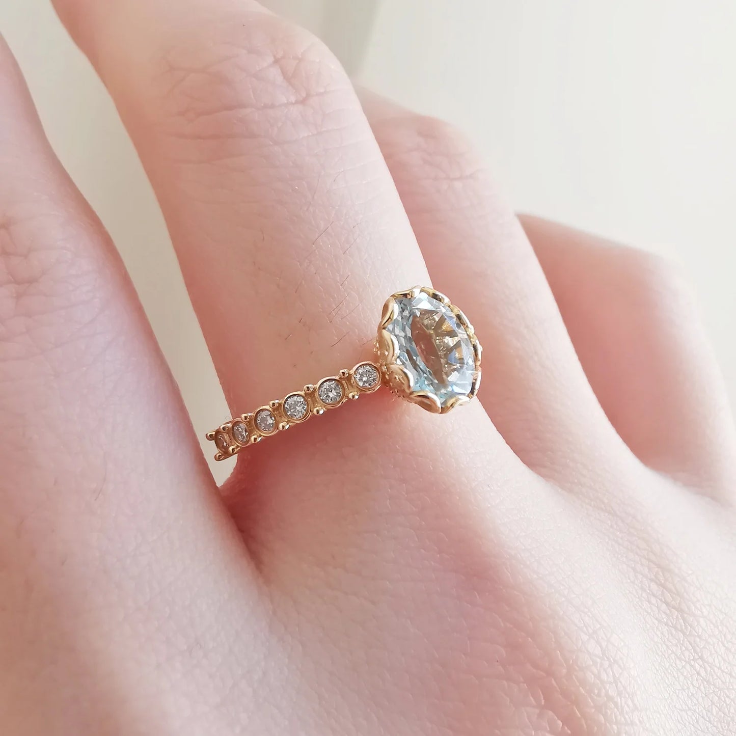 18K Basket Aquamarine and Diamond Ring