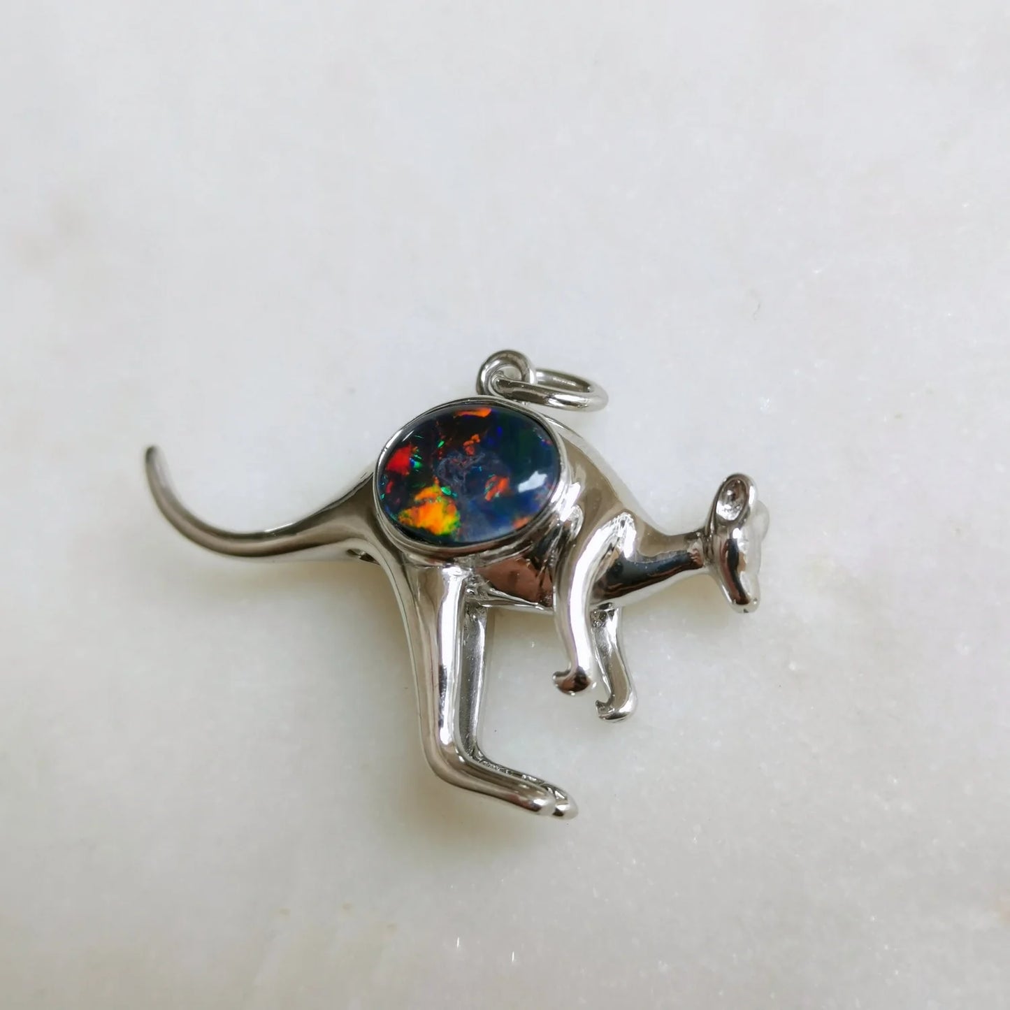 Sterling Silver Kangaroo Double-sided Pendant with Triplet Opal