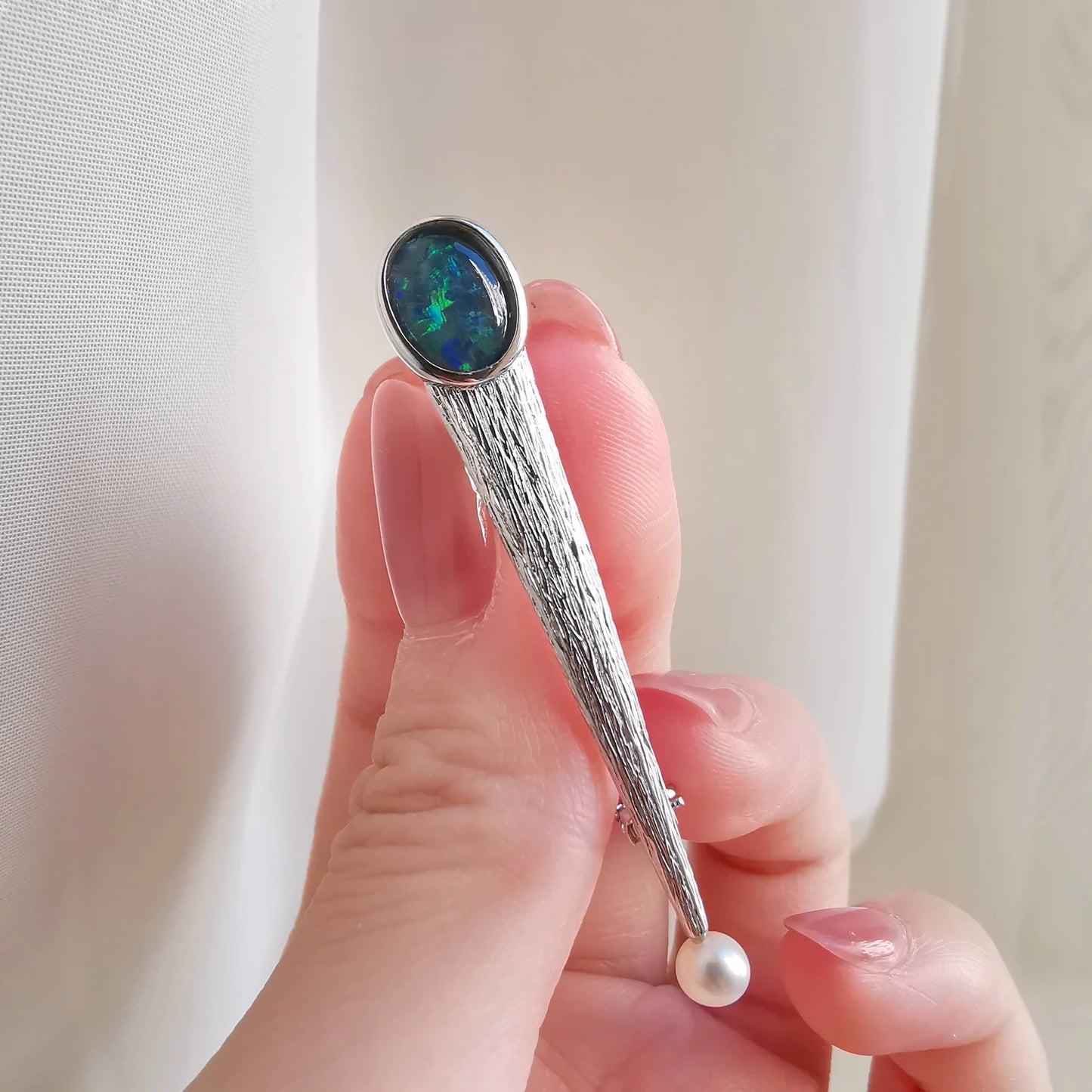 Sterling Silver Ezra Triplet Opal Brooch with Pearl