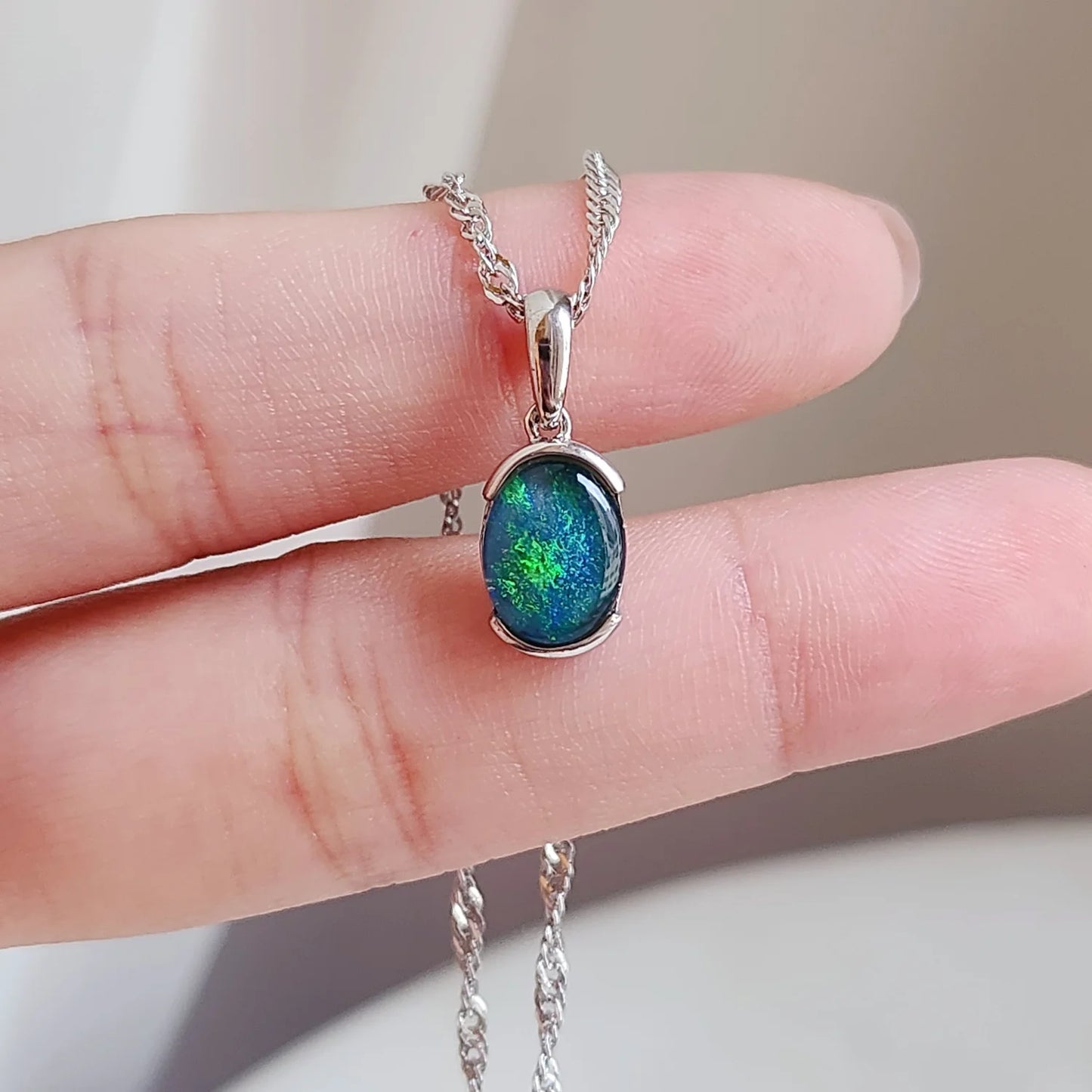 Sterling Silver Half Bezel Triplet Opal Pendant