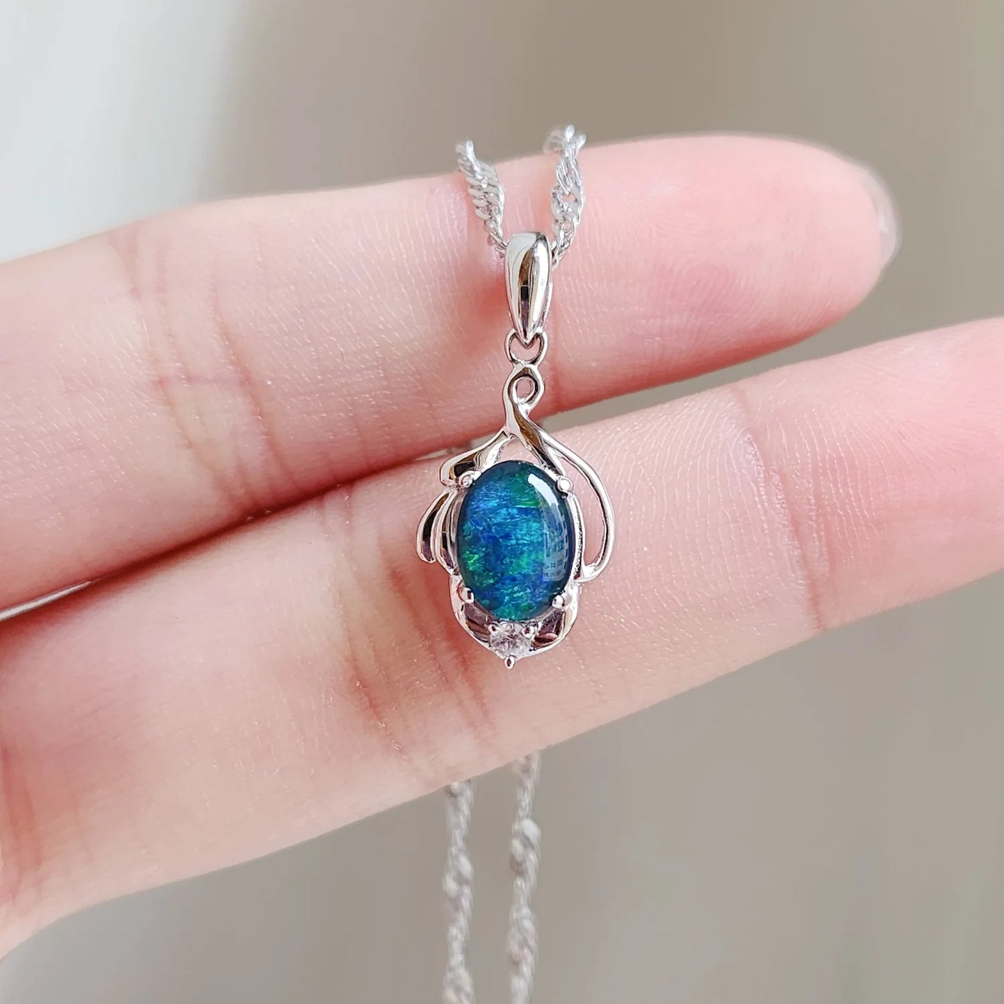 Sterling Silver Aurora Triplet Opal Pendant