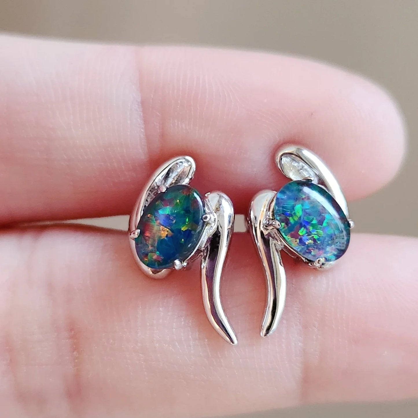 Sterling Silver Michael Triplet Opal Stud Earrings