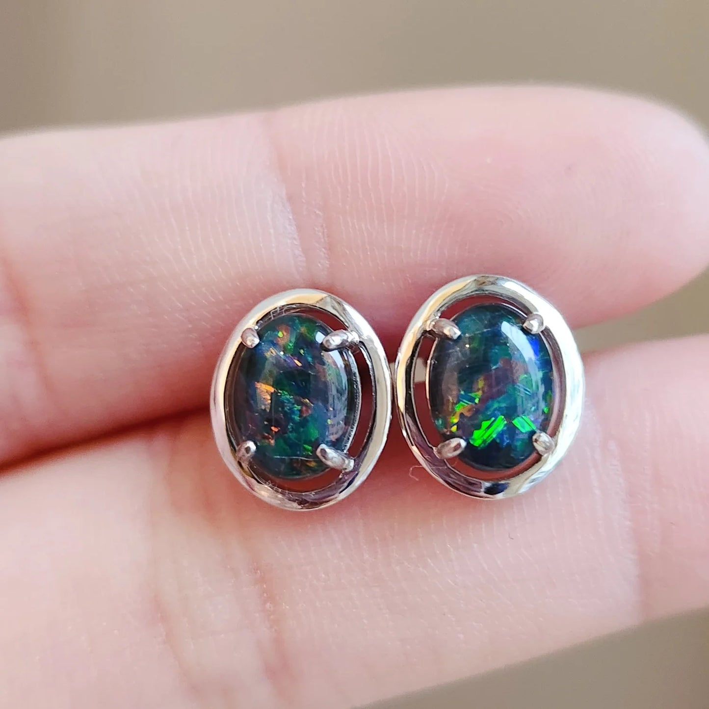 Sterling Silver Lily Triplet Opal Stud Earrings