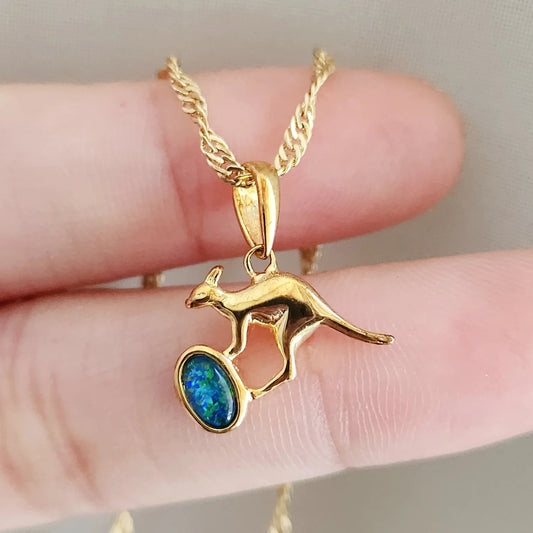 Sterling Silver Mini Kangaroo Triplet Opal Pendant