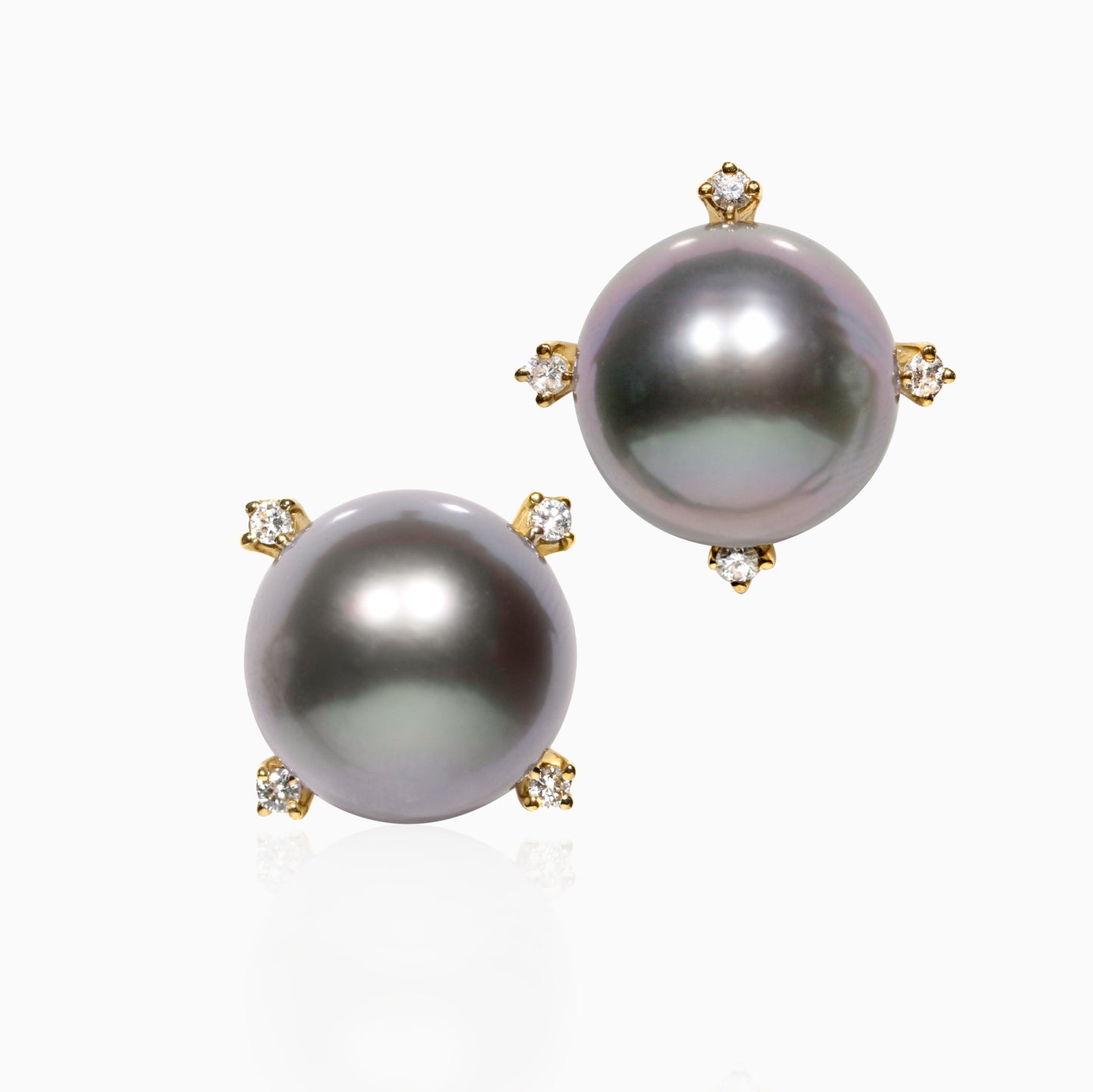 18K Tahitian Sea Pearl studs with 4 diamonds