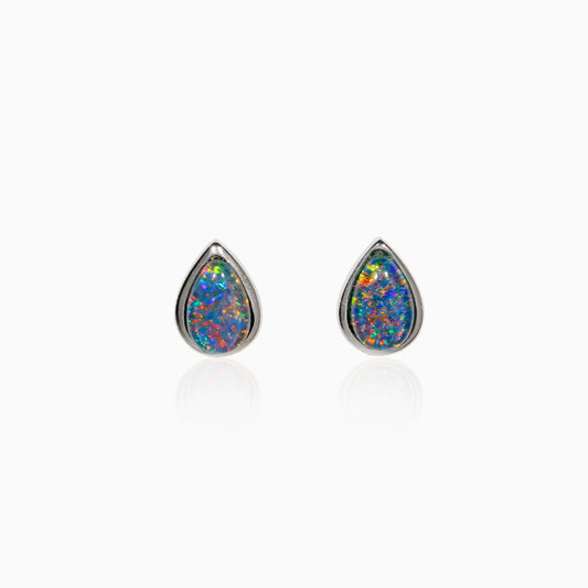 Sterling Silver Bezel Pear Triplet Opal Earrings (Mini)