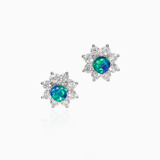 Sterling Silver Round Halo Triplet Opal Stud Earrings