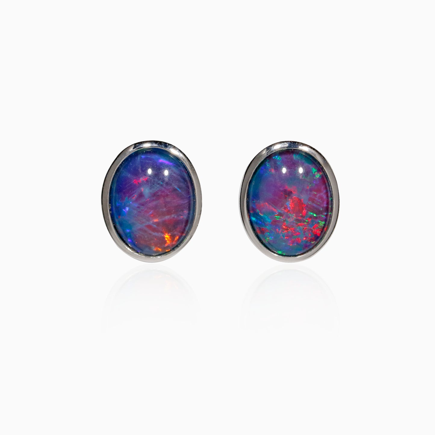Sterling Silver Bezel Triplet Opal Earrings (Large)