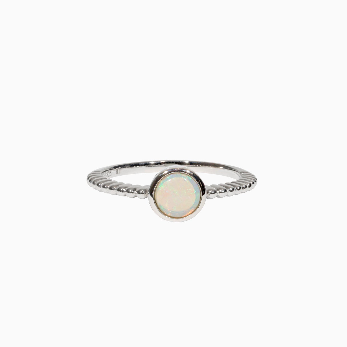 Sterling Silver Darla Solid White Opal Beaded Ring