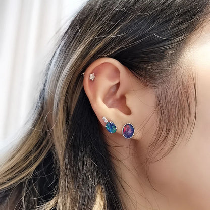 Sterling Silver Bezel Triplet Opal Earrings (Large)