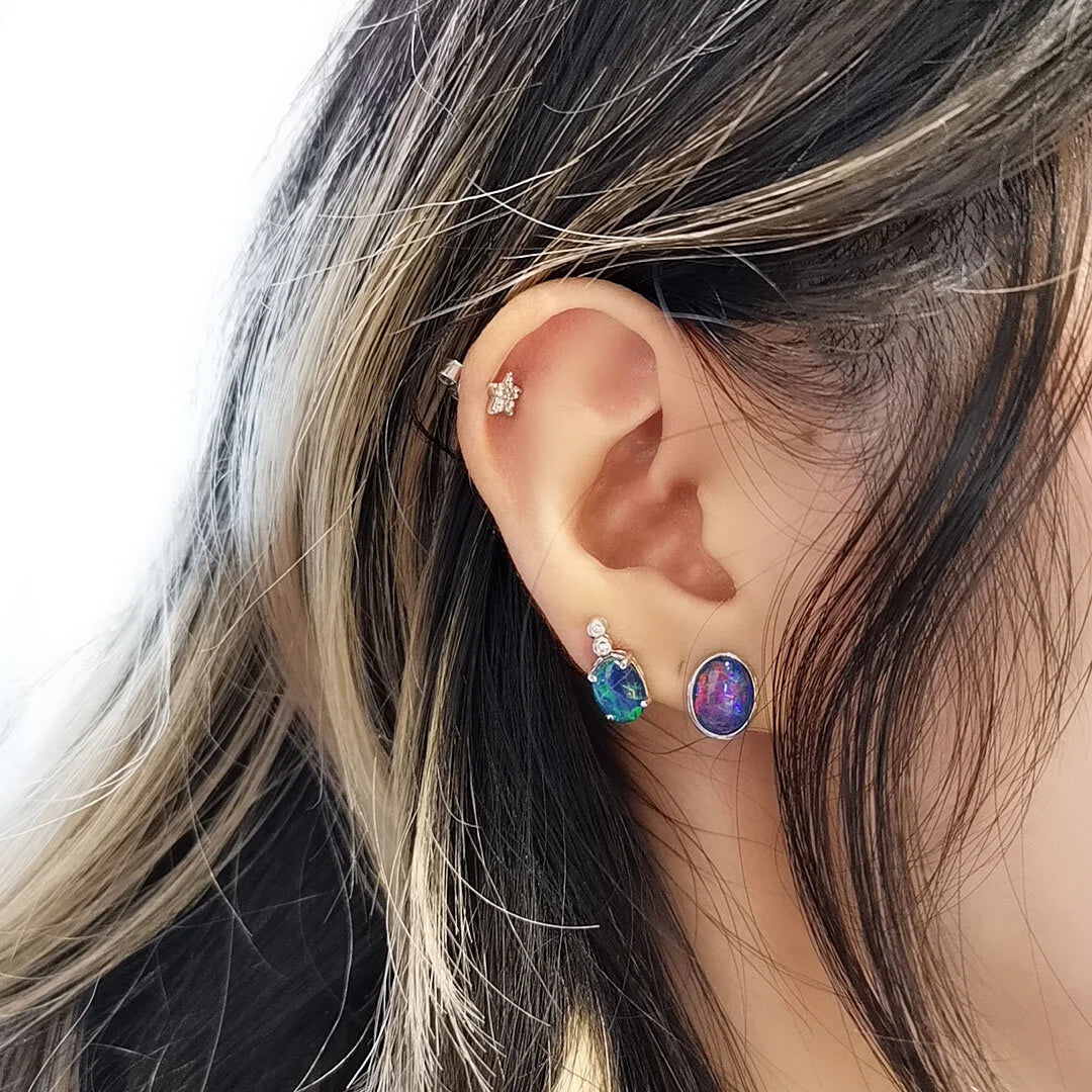 Sterling Silver Snow Triplet opal Earrings with Cubic Zirconia