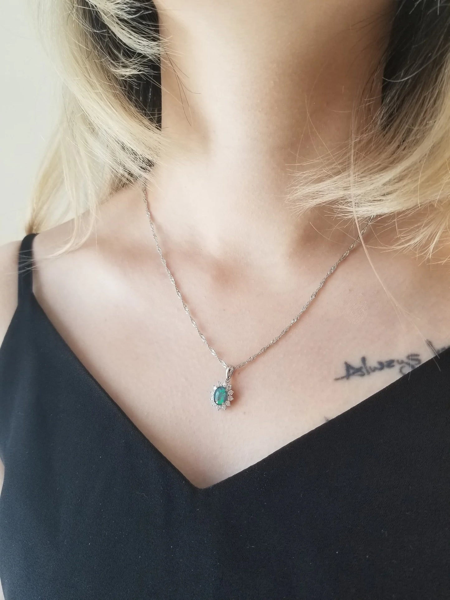 Sterling Silver Elisabeth Triplet Opal Pendant with Halo