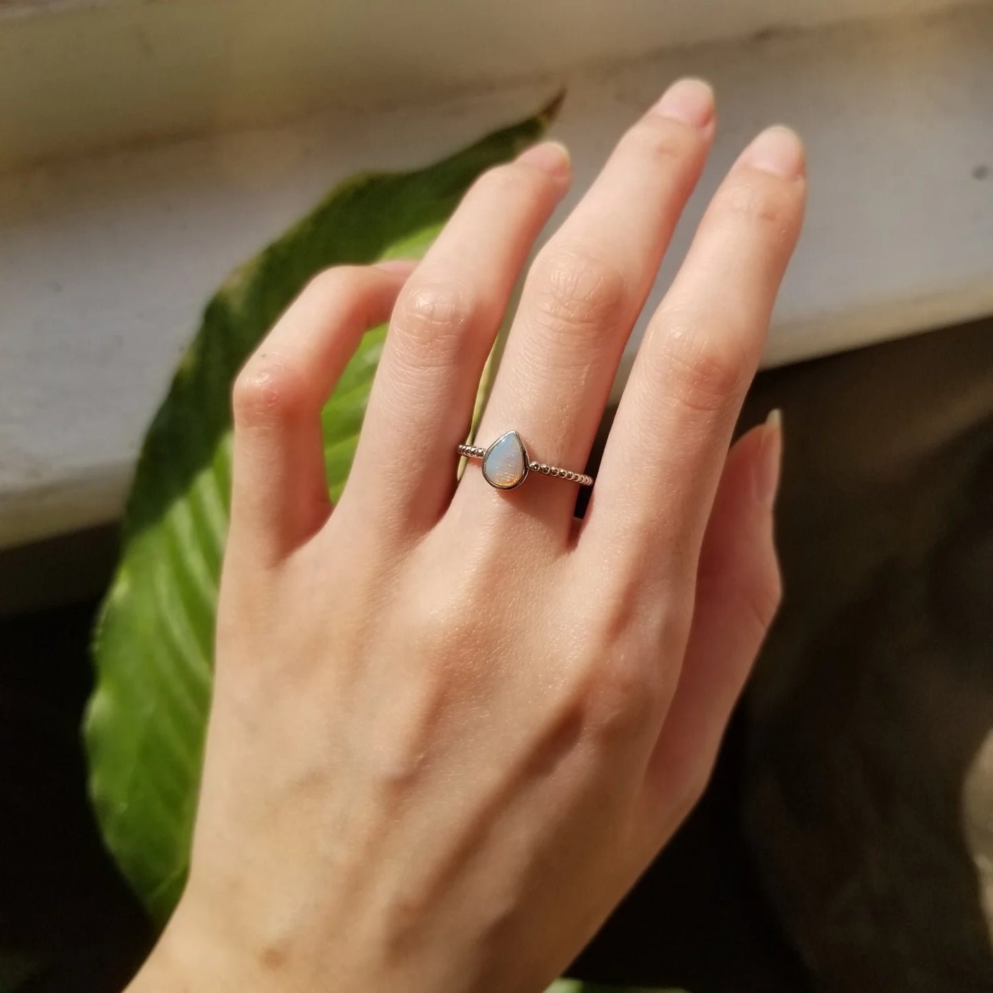 Sterling Silver Penelope Solid White Opal Ring