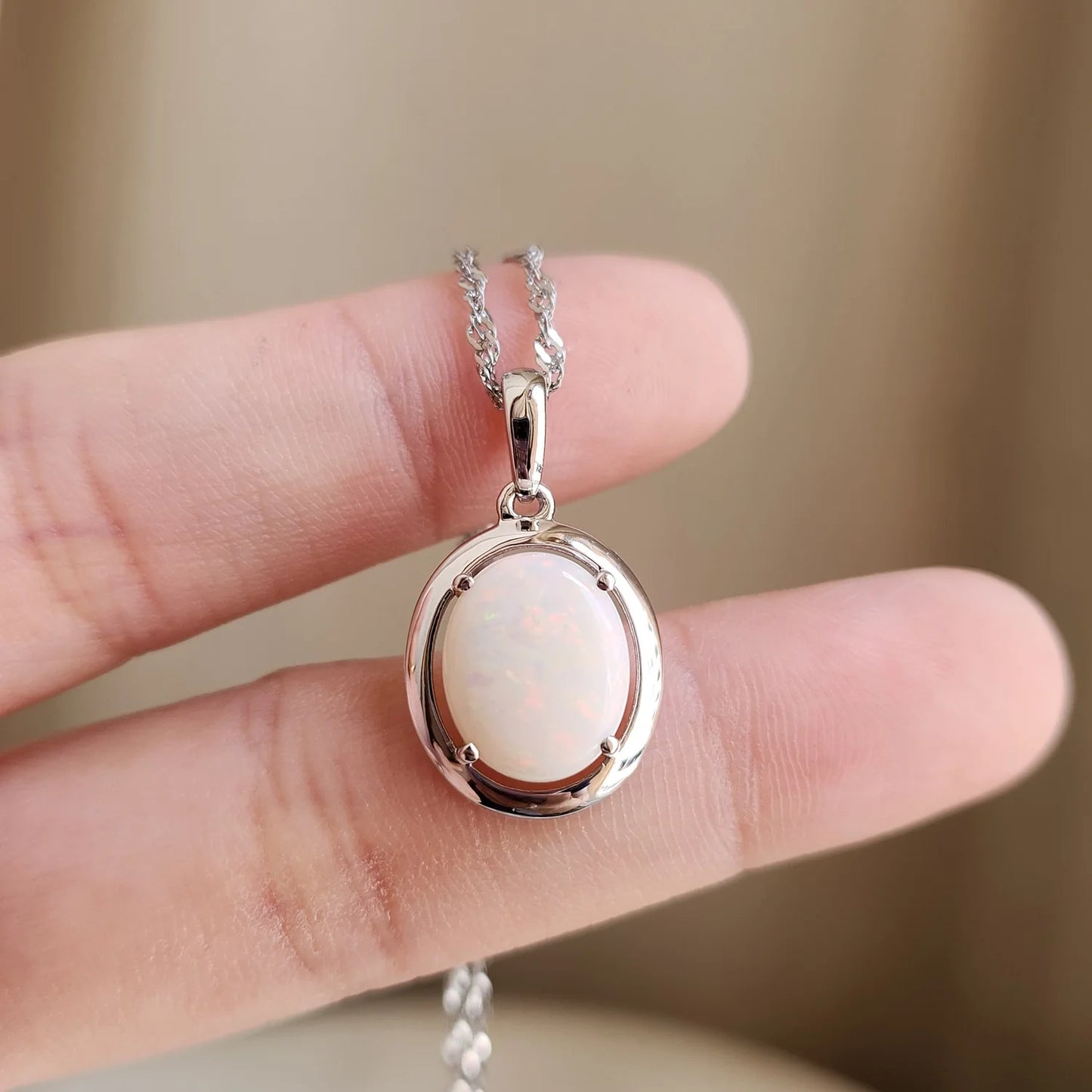 Sterling Silver Binny Solid White Opal Pendant