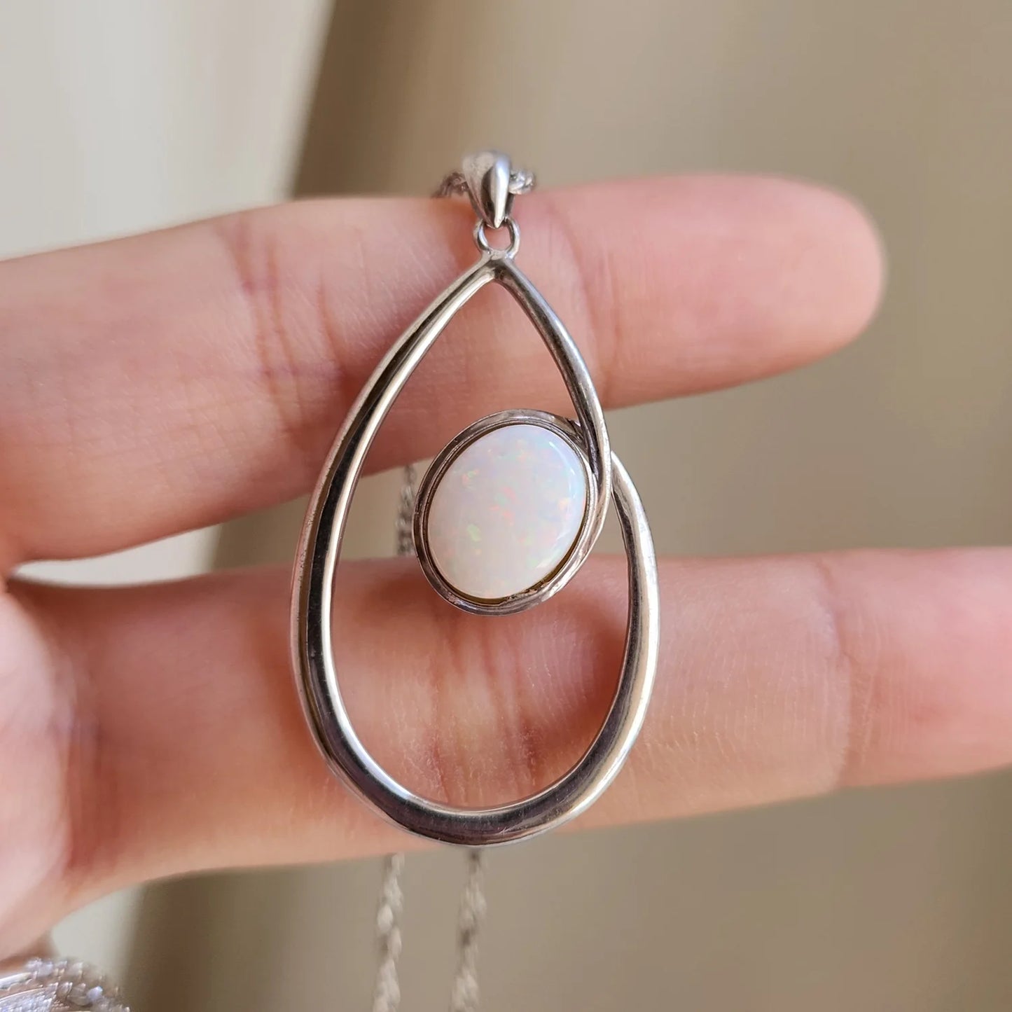 Sterling Silver Belissa Solid White Opal Pendant