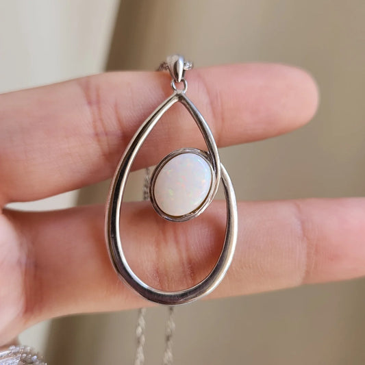 Sterling Silver Belissa Solid White Opal Pendant