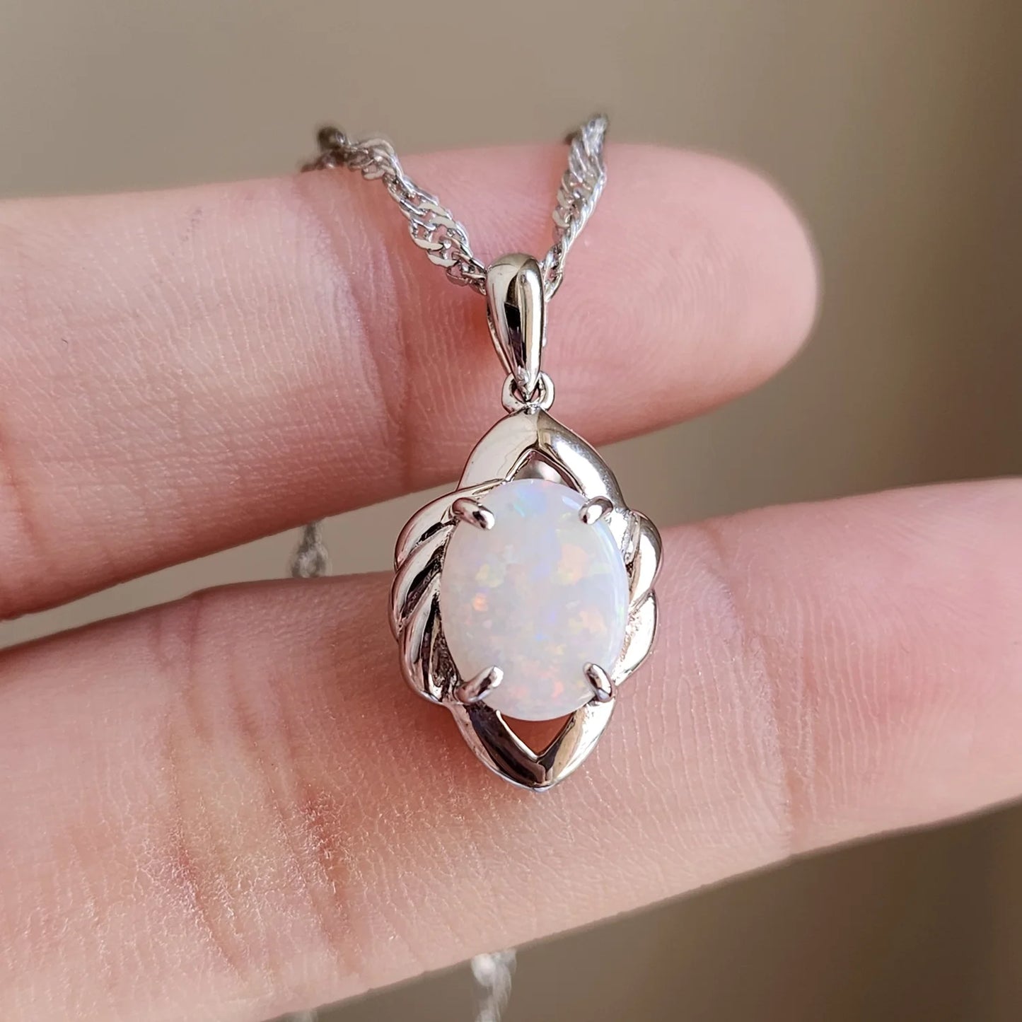 Sterling Silver Elvana Solid White Opal Pendant