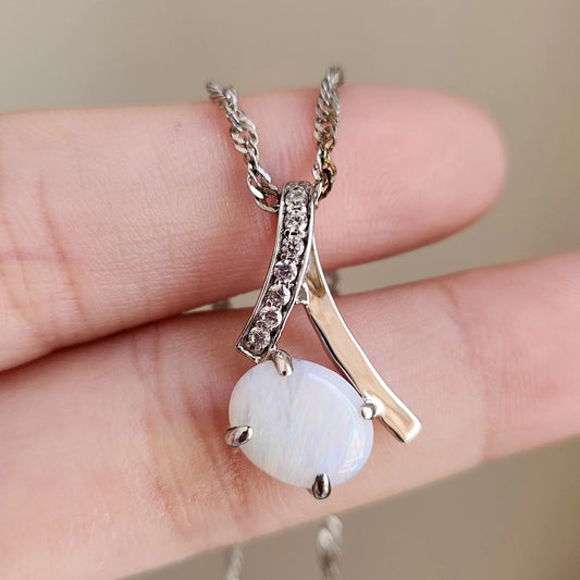 Sterling Silver Fenella Solid White Opal Pendant