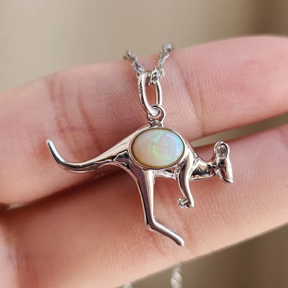 Sterling Silver Kangaroo Solid White Opal Pendant