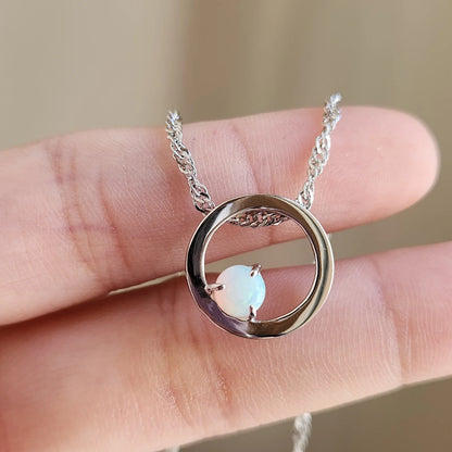 Sterling Silver Caroline Circular Solid White Opal Pendant