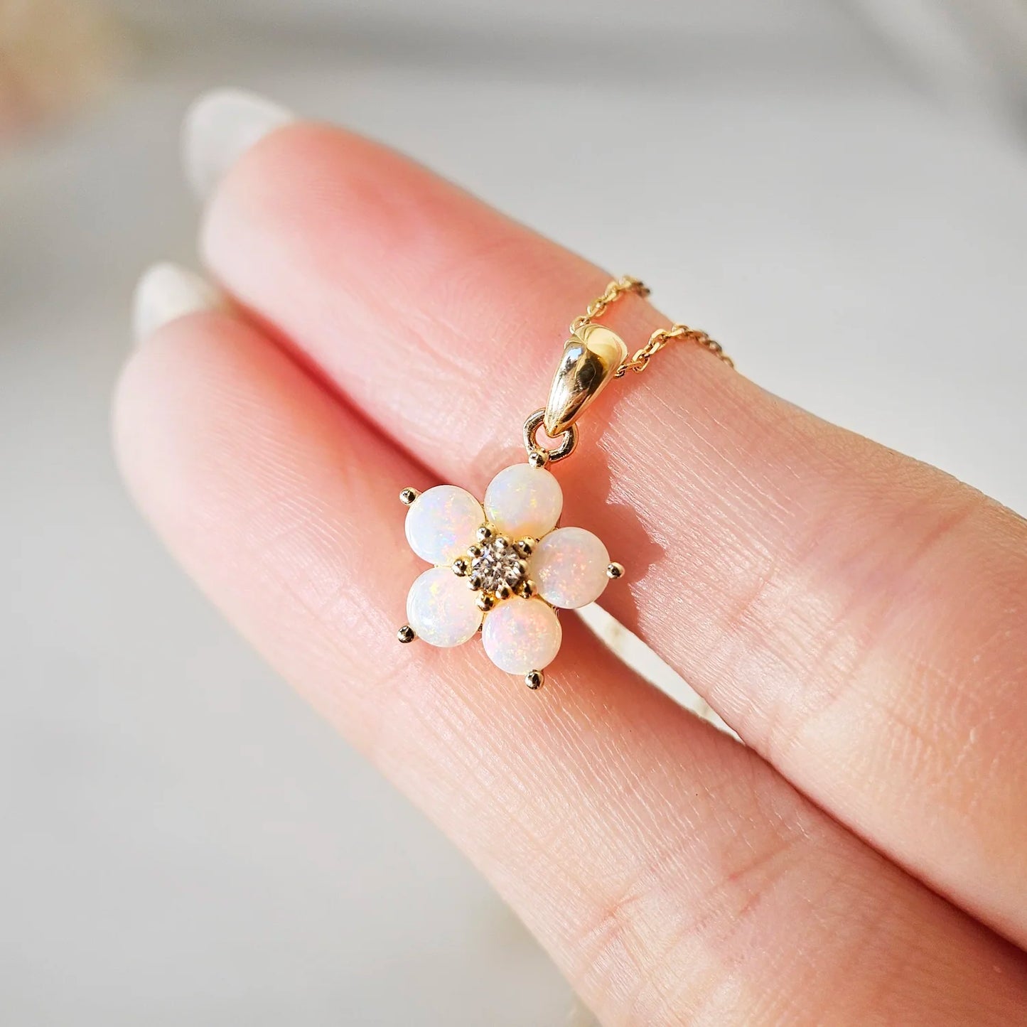 14K Forget-Me-Not Opal Flower Pendant