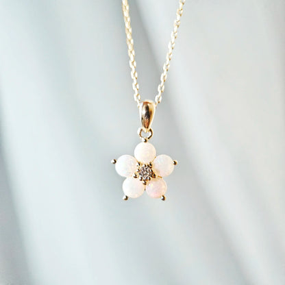 14K Forget-Me-Not Opal Flower Pendant