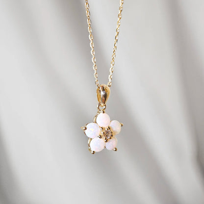 14K Forget-Me-Not Opal Flower Pendant