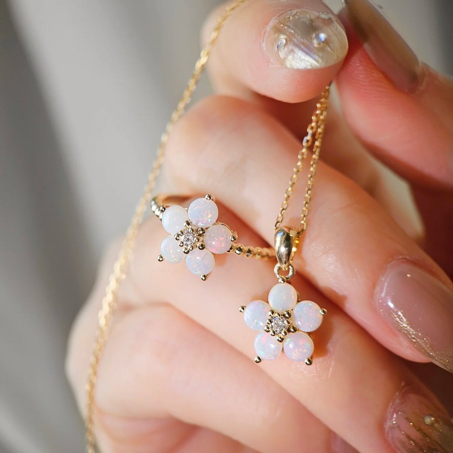 14K Forget-Me-Not Opal Flower Pendant