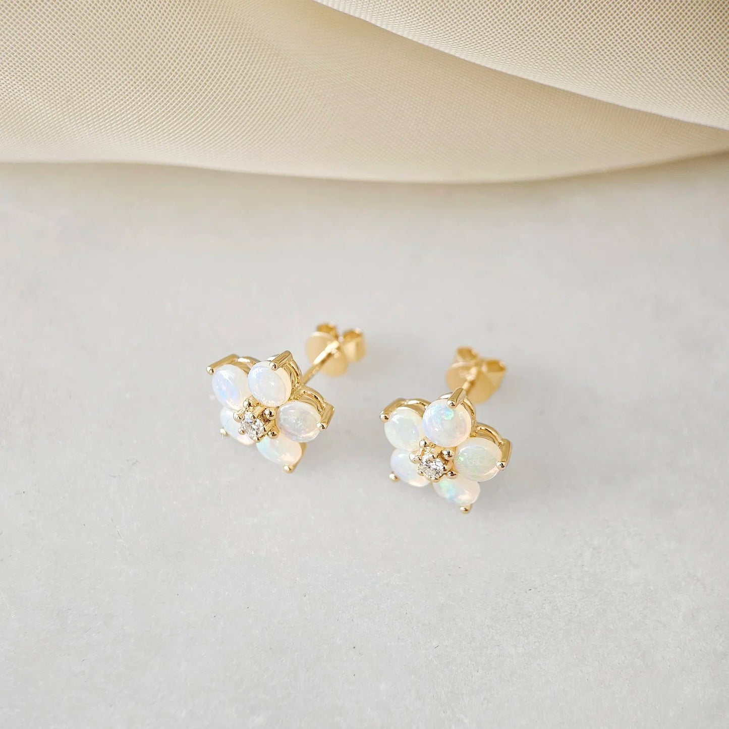 14K Forget-Me-Not Opal Flower Studs