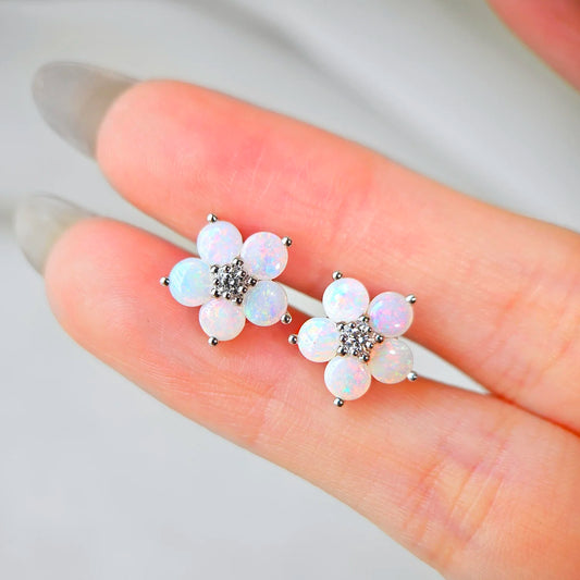 14K Forget-Me-Not Opal Flower Studs