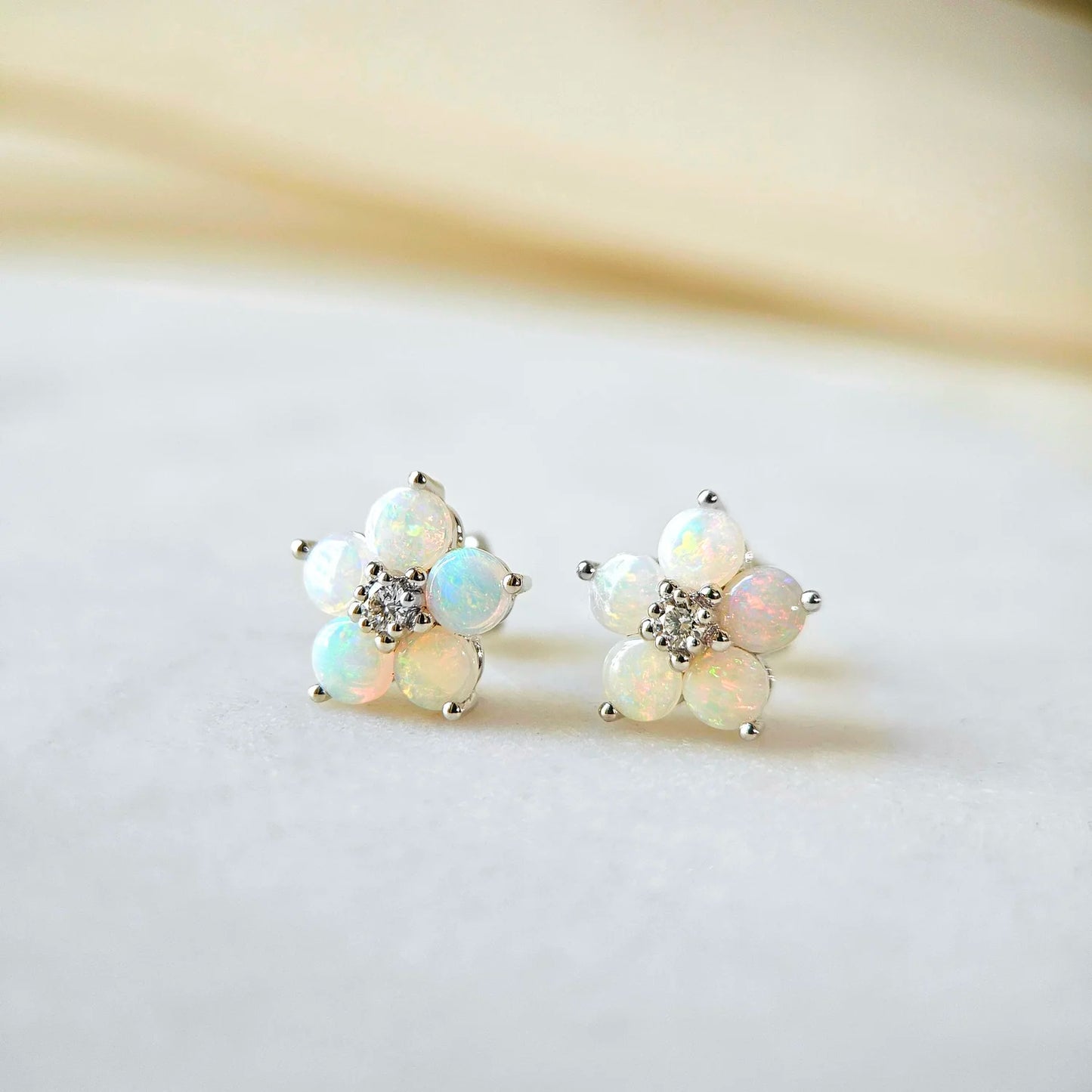 14K Forget-Me-Not Opal Flower Studs