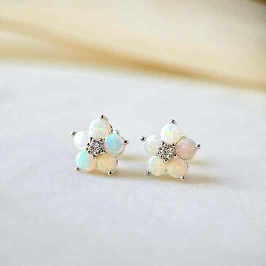 14K Forget-Me-Not Opal Flower Studs