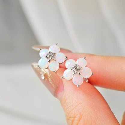 14K Forget-Me-Not Opal Flower Studs