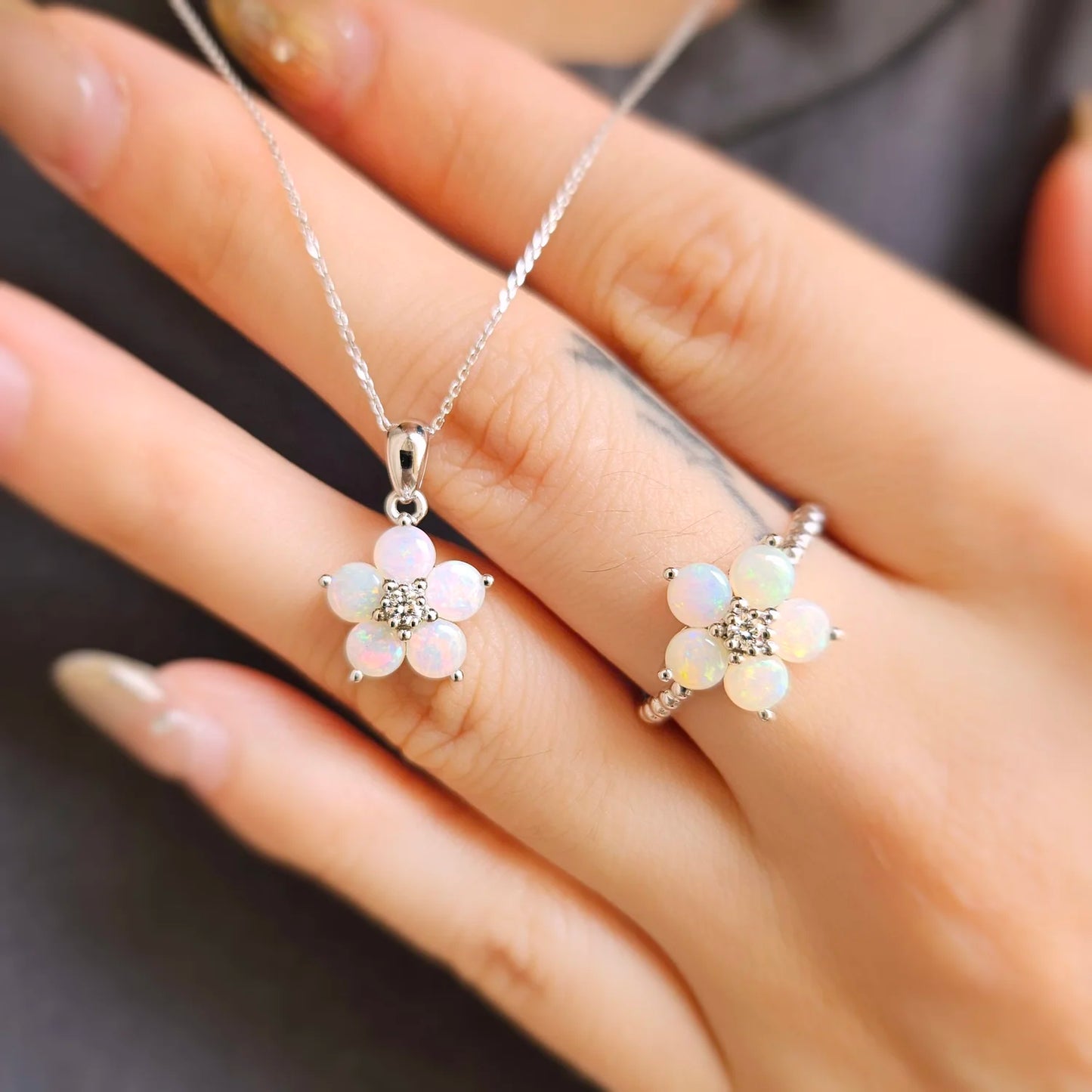 14K Forget-Me-Not Opal Flower Pendant
