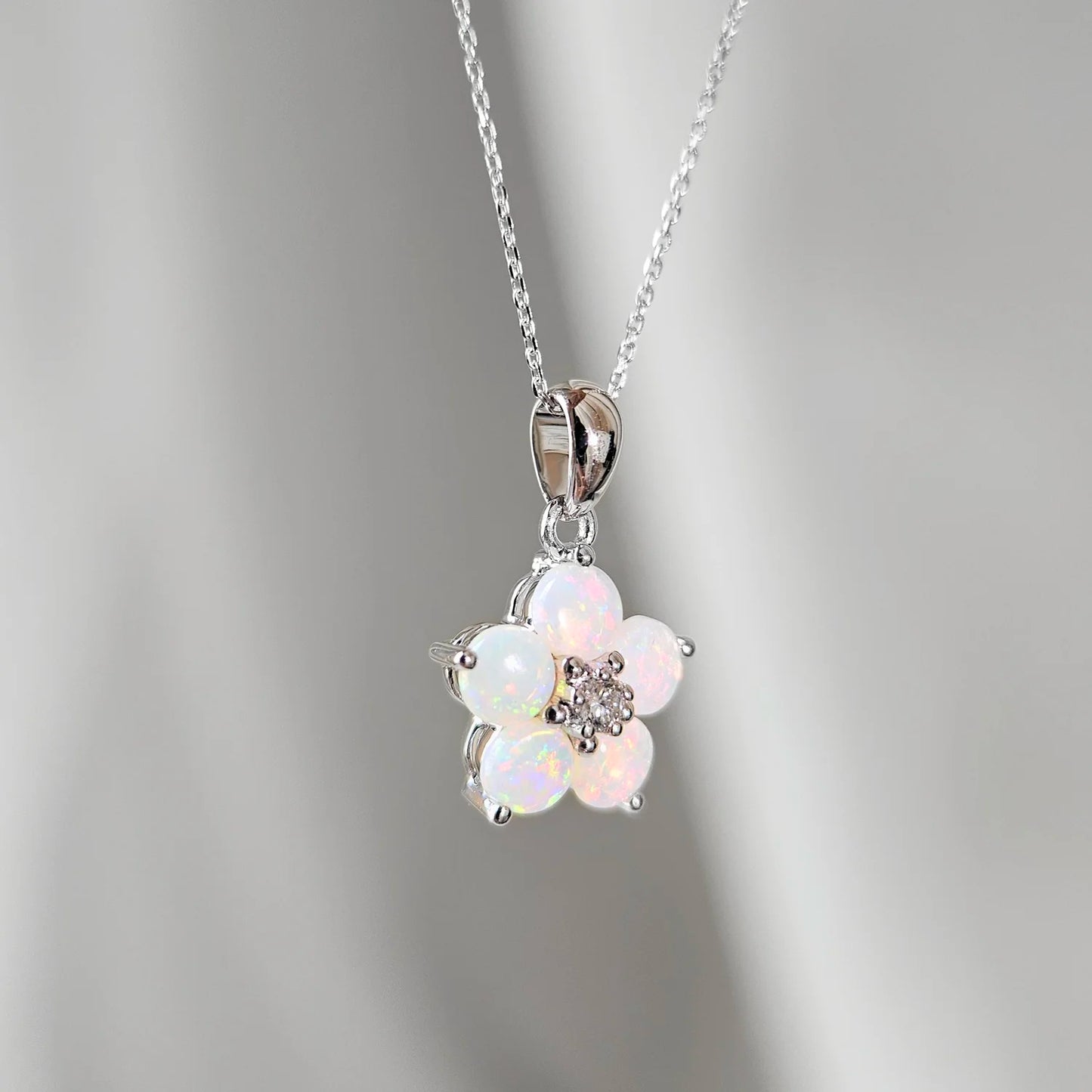 14K Forget-Me-Not Opal Flower Pendant
